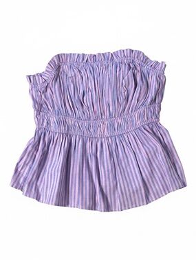 Smocked Strapless Peplum Top in Lavender Stripe